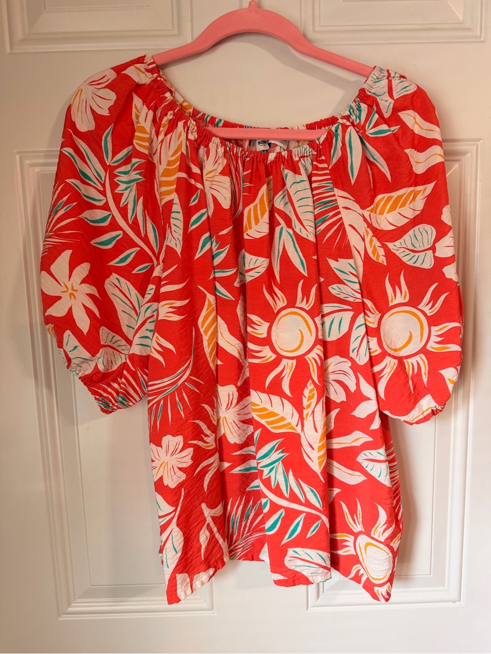 Sonoma Red Tropical Off-Shoulder Peasant Tunic
